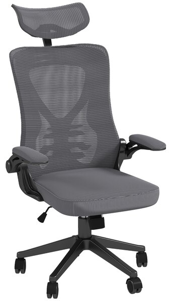 Sedia Poltrona Direzionale da Ufficio 65x64x120-130 cm in Tessuto a Rete Grigio Scuro