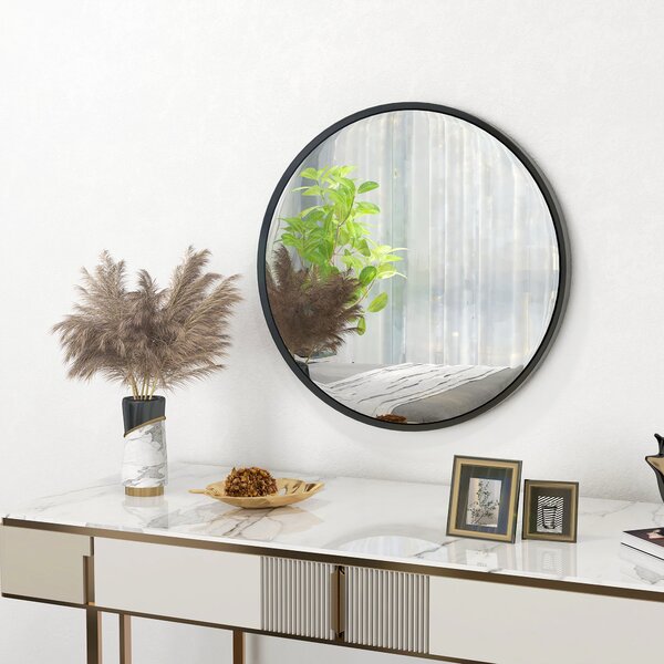 Specchio Rotondo da Parete Ø61 cm in Lega di Alluminio Nero