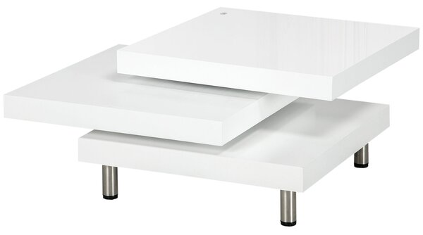 Tavolino da Caffè 3 Livelli 60x60x33,5 cm 2 Piani Rotanti in MDF Bianco