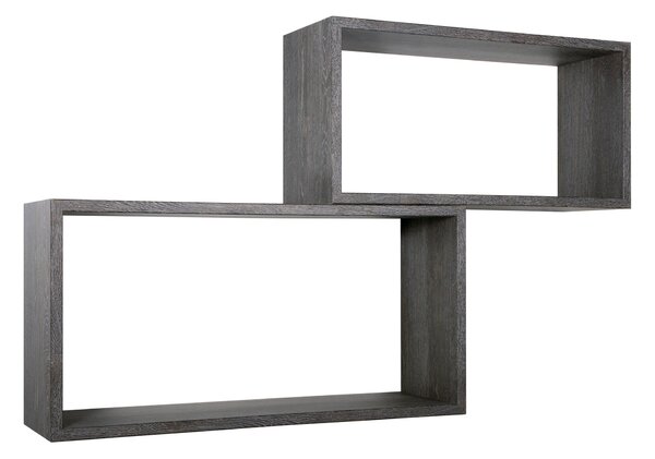 Set 2 Mensole Cubo da Parete Rettangolare in Fibra di Legno Bislungo Rovere Scuro