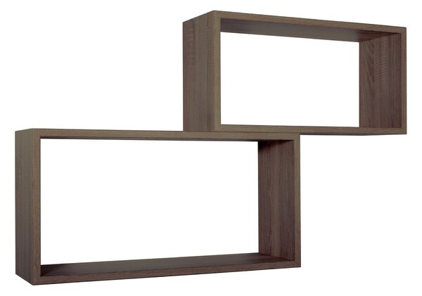 Set 2 Mensole Cubo da Parete Rettangolare in Fibra di Legno Bislungo Noce