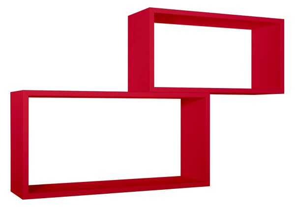 Set 2 Mensole Cubo da Parete Rettangolare in Fibra di Legno Bislungo Rosso
