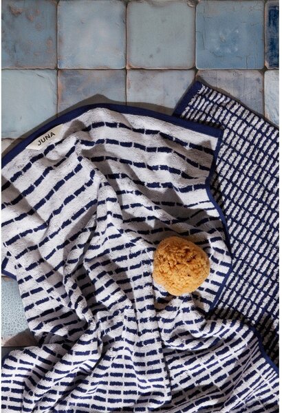 Asciugamano tipo terry bianco/blu in misto bambù 50x100 cm Nuance – JUNA