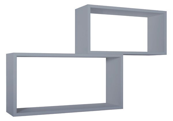 Set 2 Mensole Cubo da Parete Rettangolare in Fibra di Legno Bislungo Grigio