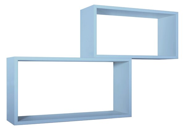 Set 2 Mensole Cubo da Parete Rettangolare in Fibra di Legno Bislungo Blu Baltico
