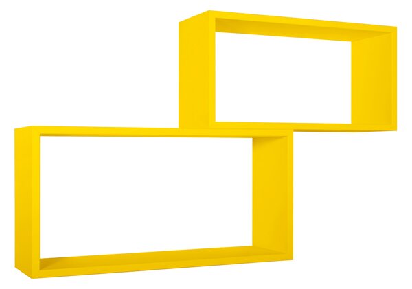 Set 2 Mensole Cubo da Parete Rettangolare in Fibra di Legno Bislungo Giallo Canarino