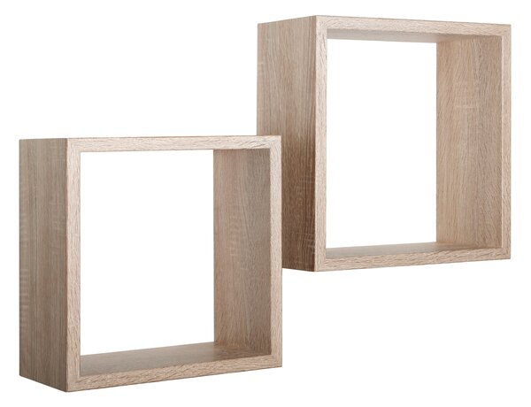 Set 2 Mensole Cubo da Parete Quadrato in Fibra di Legno Q-Bis Rovere Sagerau
