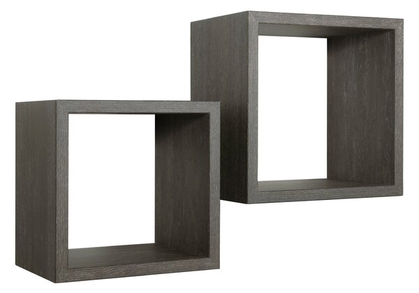 Set 2 Mensole Cubo da Parete Quadrato in Fibra di Legno Q-Bis Maxi Rovere Scuro