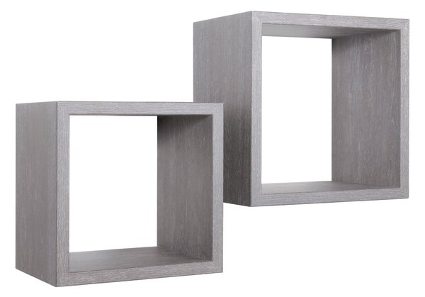 Set 2 Mensole Cubo da Parete Quadrato in Fibra di Legno Q-Bis Maxi Rovere Grigio New