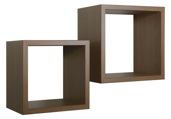 Set 2 Mensole Cubo da Parete Quadrato in Fibra di Legno Q-Bis Maxi Rovere Tabacco