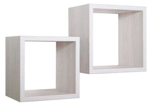 Set 2 Mensole Cubo da Parete Quadrato in Fibra di Legno Q-Bis Maxi Rovere Sbiancato