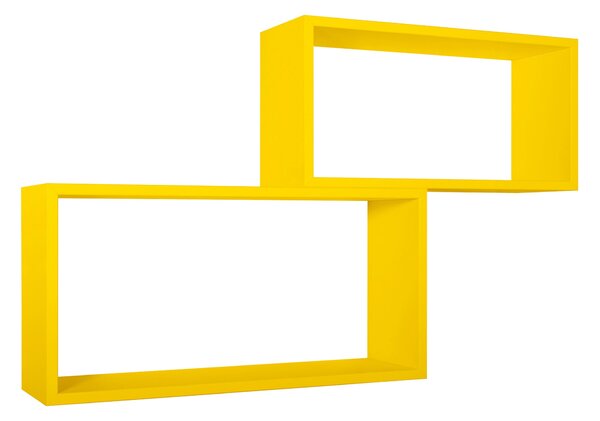 Set 2 Mensole Cubo da Parete Rettangolare in Fibra di Legno Bislungo Giallo Canarino