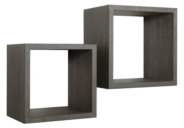 Set 2 Mensole Cubo da Parete Quadrato in Fibra di Legno Q-Bis Maxi Rovere Scuro