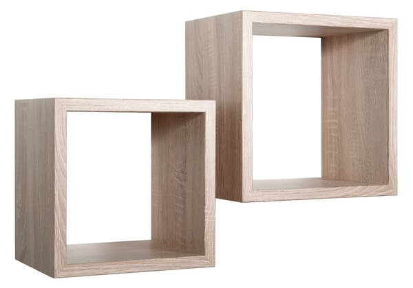 Set 2 Mensole Cubo da Parete Quadrato in Fibra di Legno Q-Bis Maxi Rovere Naturale/Sagerau