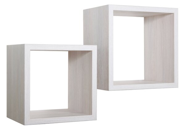 Set 2 Mensole Cubo da Parete Quadrato in Fibra di Legno Q-Bis Maxi Rovere Sbiancato