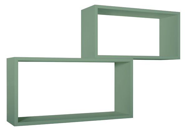 Set 2 Mensole Cubo da Parete Rettangolare in Fibra di Legno Bislungo Verde Acqua Marina