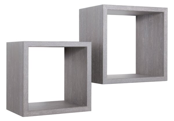 Set 2 Mensole Cubo da Parete Quadrato in Fibra di Legno Q-Bis Maxi Rovere Grigio New
