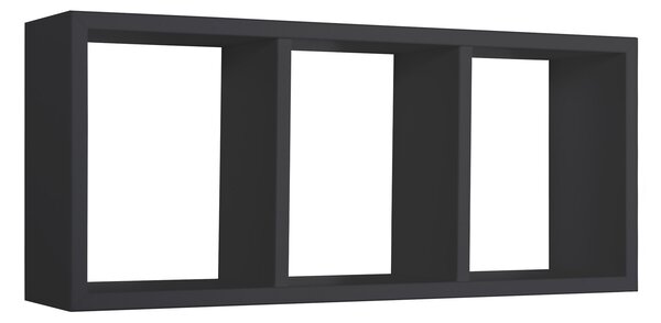 Mensola Rettangolare 3 Scomparti da Parete 70x30x15.5 cm in Fibra di Legno Tristano Nero