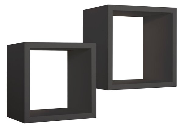 Set 2 Mensole Cubo da Parete Quadrato in Fibra di Legno Q-Bis Maxi Nero