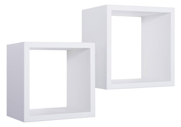 Set 2 Mensole Cubo da Parete Quadrato in Fibra di Legno Q-Bis Maxi Bianco