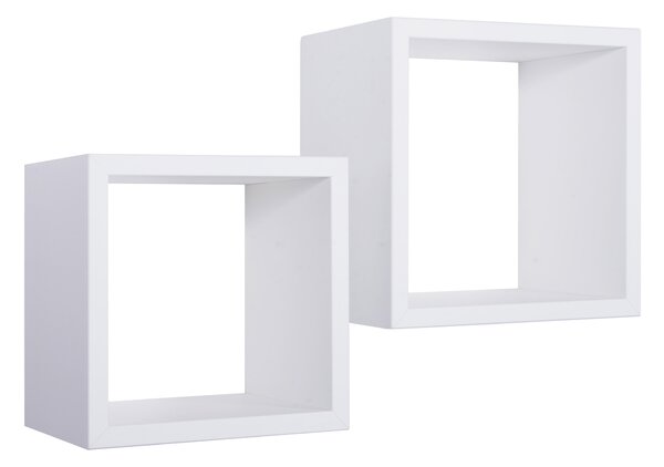 Set 2 Mensole Cubo da Parete Quadrato in Fibra di Legno Q-Bis Maxi Bianco