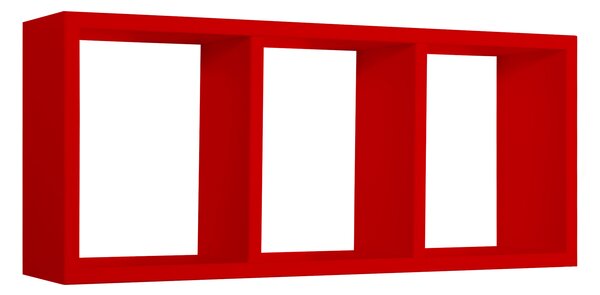 Mensola Rettangolare 3 Scomparti da Parete 70x30x15.5 cm in Fibra di Legno Tristano Rosso