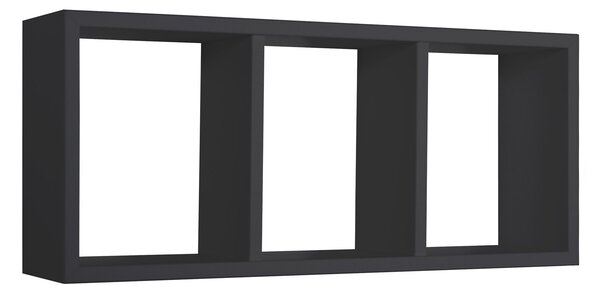 Mensola Rettangolare 3 Scomparti da Parete 70x30x15.5 cm in Fibra di Legno Tristano Nero