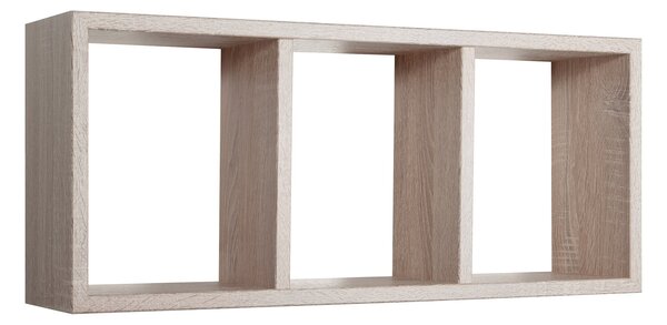 Mensola Rettangolare 3 Scomparti da Parete 70x30x15.5 cm in Fibra di Legno Tristano Rovere Sagerau