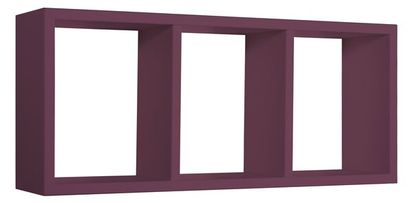 Mensola Rettangolare 3 Scomparti da Parete 70x30x15.5 cm in Fibra di Legno Tristano Viola Melanzana