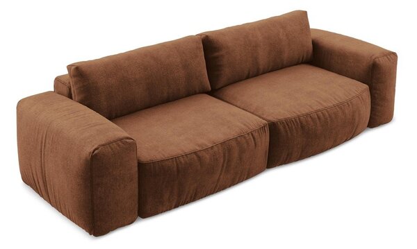 Divano color terracotta allungabile con rivestimento in ciniglia 275 cm Kuki – Makamii