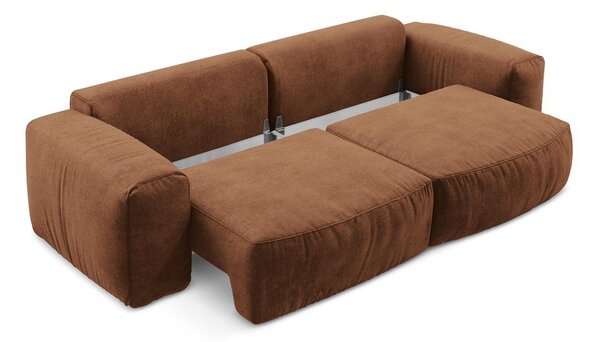 Divano color terracotta allungabile con rivestimento in ciniglia 275 cm Kuki – Makamii
