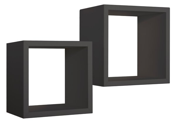 Set 2 Mensole Cubo da Parete Quadrato in Fibra di Legno Q-Bis Maxi Nero