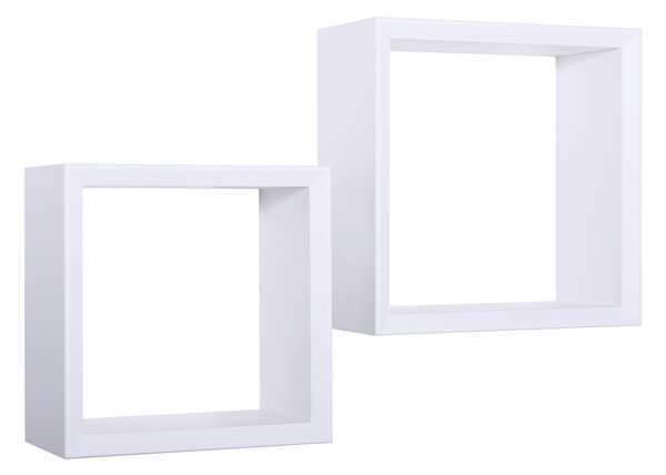 Set 2 Mensole Cubo da Parete Quadrato in Fibra di Legno Ginevra Bianco