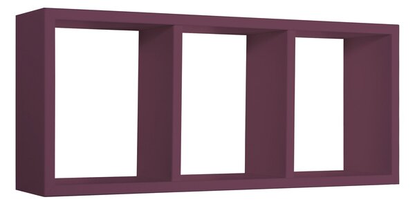 Mensola Rettangolare 3 Scomparti da Parete 70x30x15.5 cm in Fibra di Legno Tristano Viola Melanzana