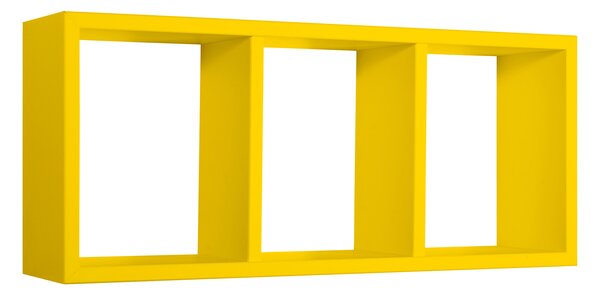 Mensola Rettangolare 3 Scomparti da Parete 70x30x15.5 cm in Fibra di Legno Tristano Giallo Canarino