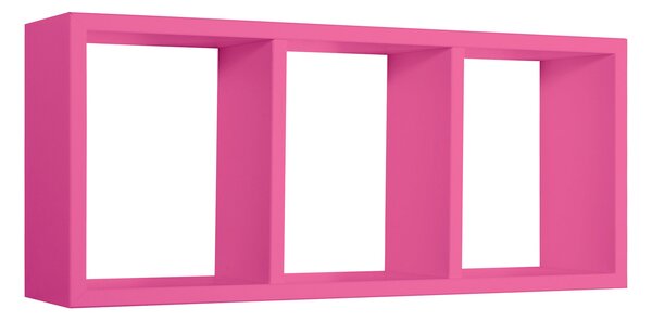 Mensola Rettangolare 3 Scomparti da Parete 70x30x15.5 cm in Fibra di Legno Tristano Fuxia