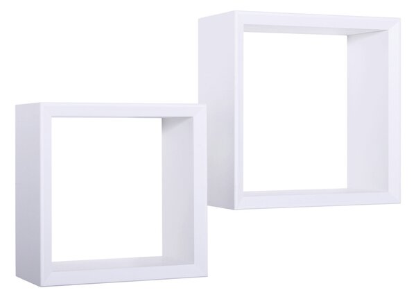 Set 2 Mensole Cubo da Parete Quadrato in Fibra di Legno Ginevra Bianco