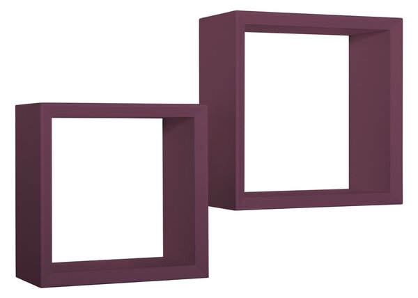 Set 2 Mensole Cubo da Parete Quadrato in Fibra di Legno Ginevra Viola Melanzana