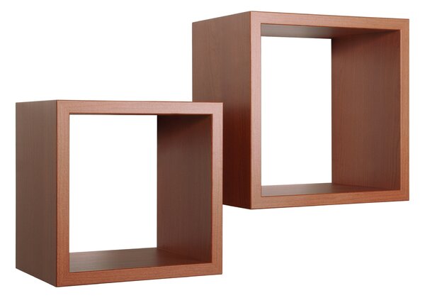 Set 2 Mensole Cubo da Parete Quadrato in Fibra di Legno Q-Bis Maxi Ciliegio