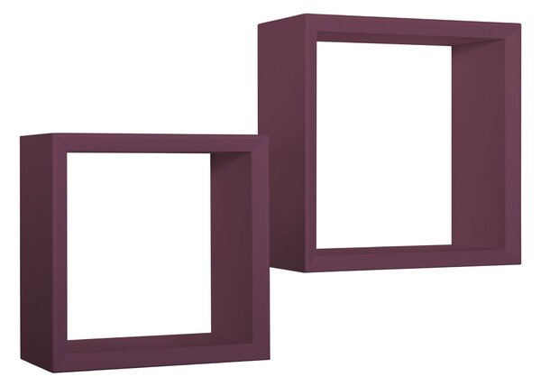 Set 2 Mensole Cubo da Parete Quadrato in Fibra di Legno Ginevra Viola Melanzana