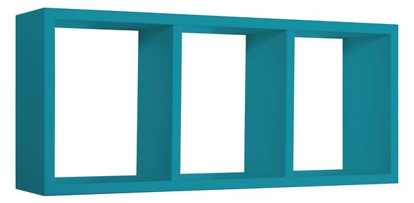 Mensola Rettangolare 3 Scomparti da Parete 70x30x15.5 cm in Fibra di Legno Tristano Blu Atollo