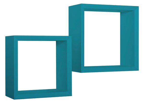 Set 2 Mensole Cubo da Parete Quadrato in Fibra di Legno Ginevra Blu Atollo