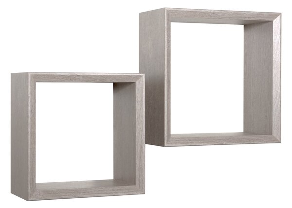Set 2 Mensole Cubo da Parete Quadrato in Fibra di Legno Ginevra Rovere Grigio New