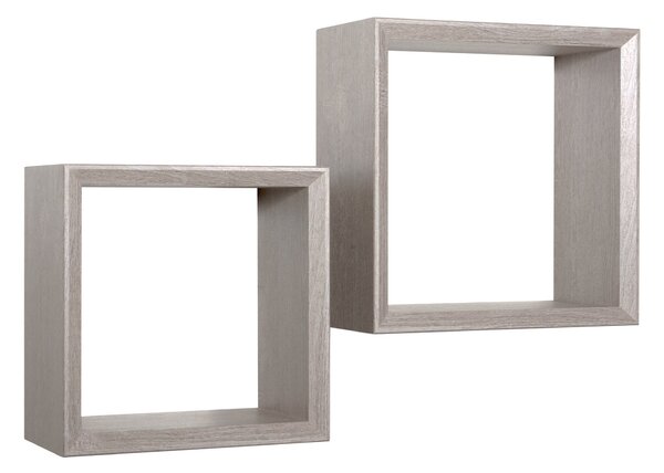 Set 2 Mensole Cubo da Parete Quadrato in Fibra di Legno Ginevra Rovere Grigio New