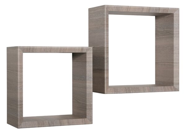 Set 2 Mensole Cubo da Parete Quadrato in Fibra di Legno Ginevra Rovere Moka