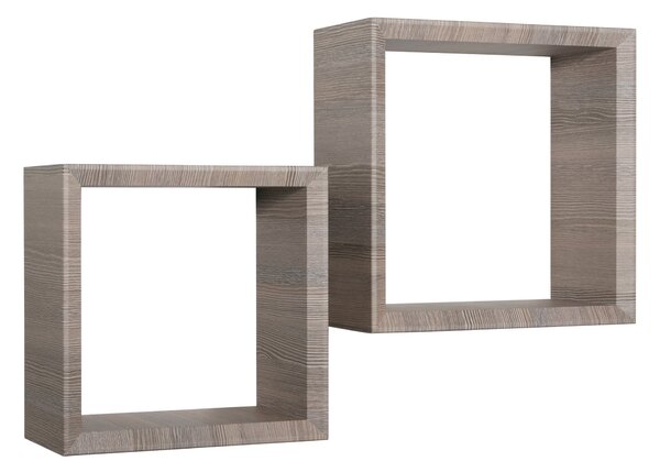 Set 2 Mensole Cubo da Parete Quadrato in Fibra di Legno Ginevra Rovere Moka