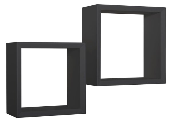 Set 2 Mensole Cubo da Parete Quadrato in Fibra di Legno Ginevra Nero