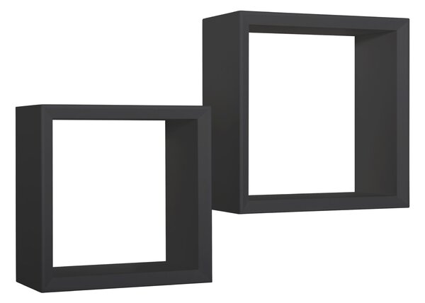 Set 2 Mensole Cubo da Parete Quadrato in Fibra di Legno Ginevra Nero