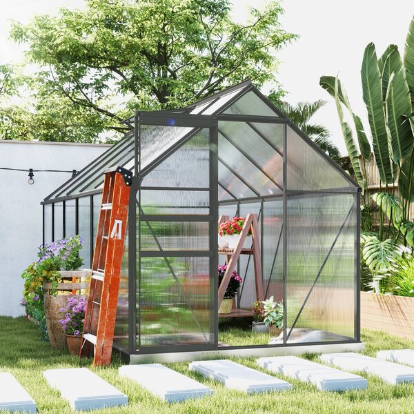 Outsunny Serra da Giardino con Fondazione, Serra con Finestra Regolabile Porta Scorrevole, in Alluminio e Policarbonato, 190x375x199 cm | Aosom Italy