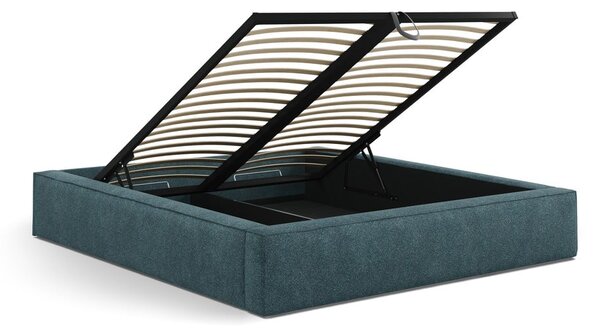 Letto matrimoniale imbottito blu con contenitore e rete inclusi 160x200 cm Simon – Micadoni